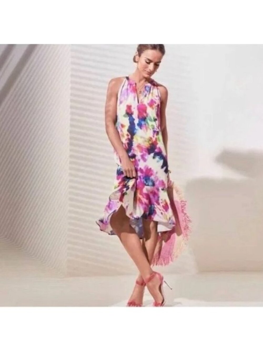 Cabi Womens Small Multicolor Tie-Dye Halter Sun Dress